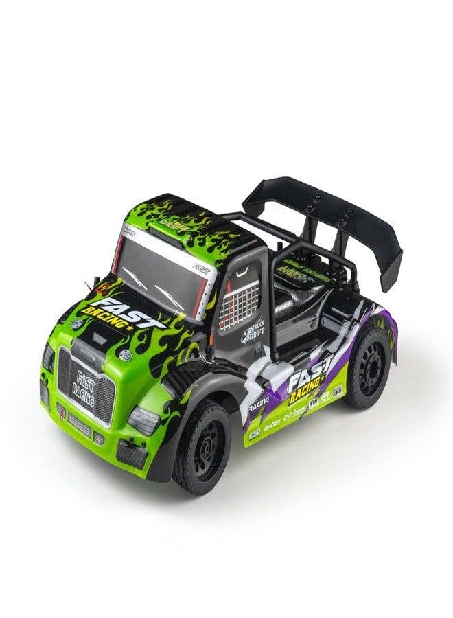 KITMEER 1/16 RC Rally Car, Green with Black Flames, Remote Control Toy Vehicle with Rear Spoiler(16305) - Image 1